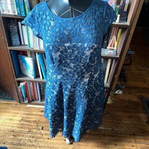 Eliza J blue lace layered 14W elegant midi dress